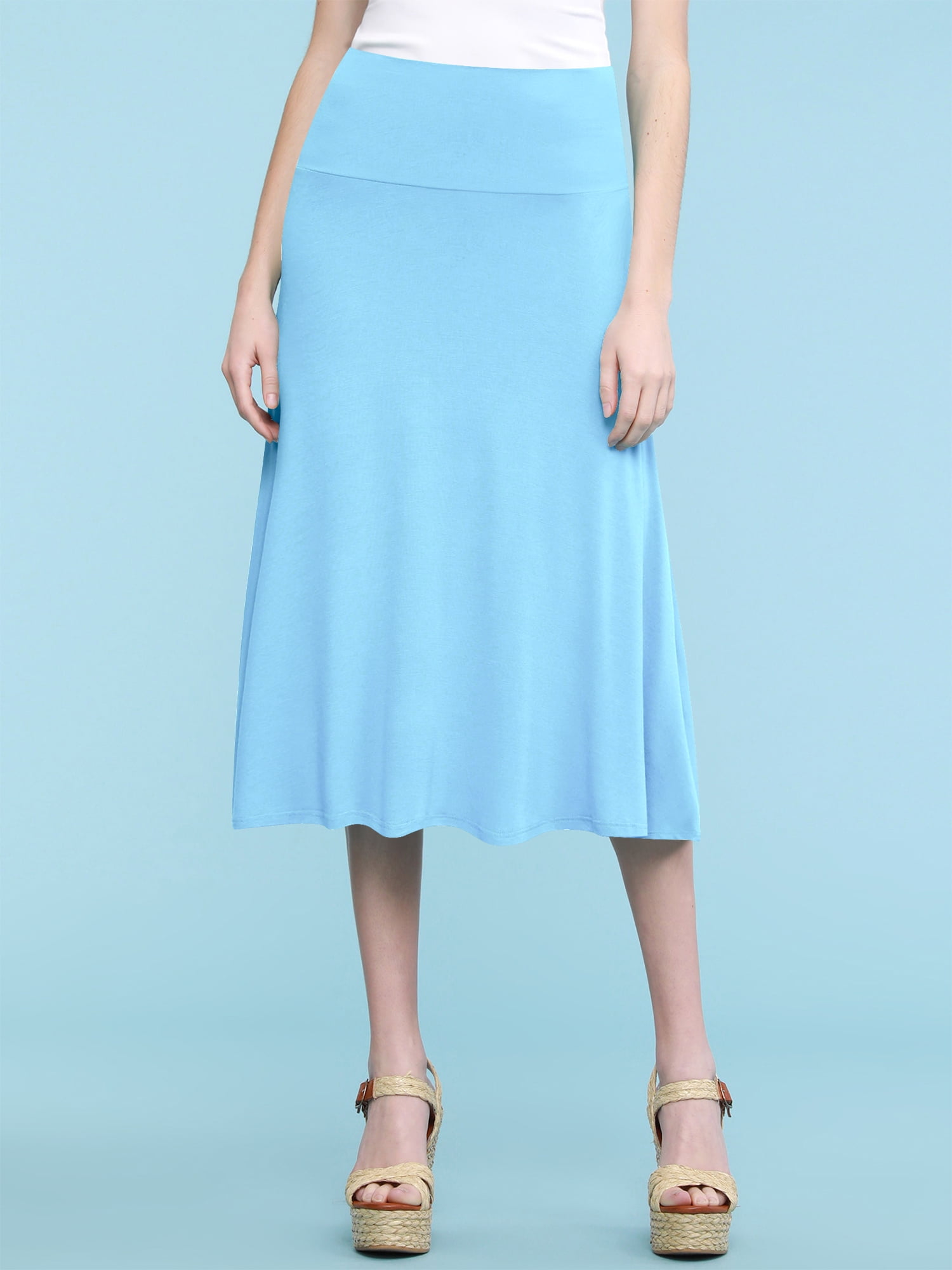 Women Fold Over Banded Waist A-Line Flared Knee Length Midi Skirt –  TheLovely.com